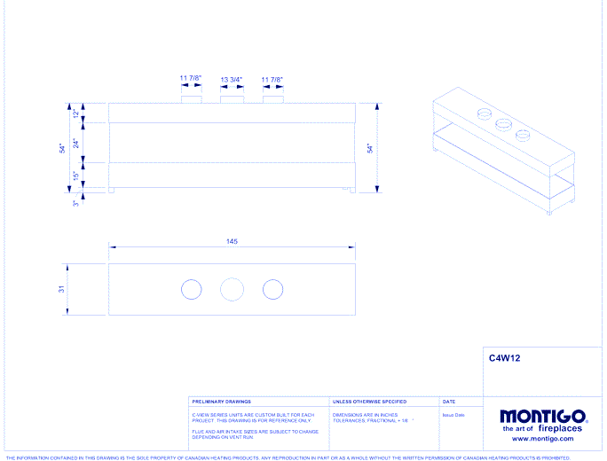 Custom 12' Four Sided - C-VIEW (C4W12) Commercial Gas Fireplace