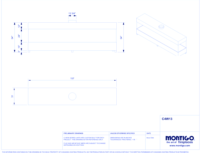 Custom 13' Four Sided - C-VIEW (C4W13) Commercial Gas Fireplace