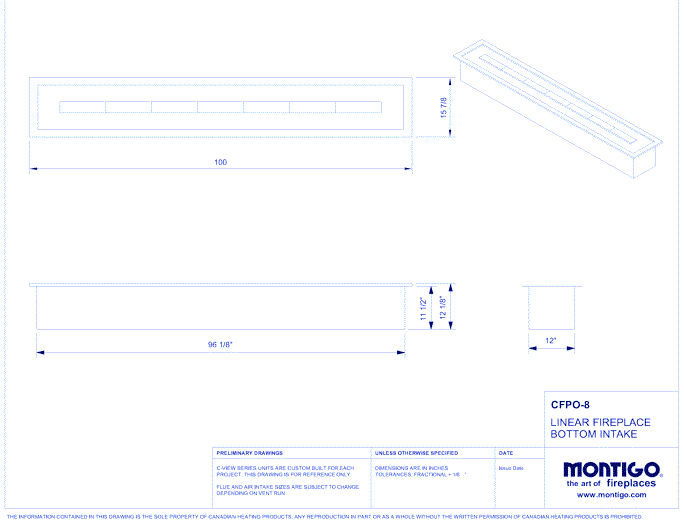 Custom 8' Linear Firepit - CFPO Series (CFPO-8) Commercial Gas Fireplace