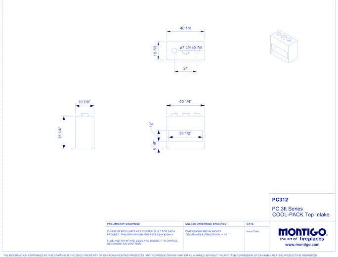 Custom 3' Single Sided - PRODIGY Series (PC3) Light Commercial Gas Fireplace