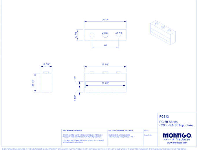 Custom 6' Single Sided - PRODIGY Series (PC6) Light Commercial Gas Fireplace