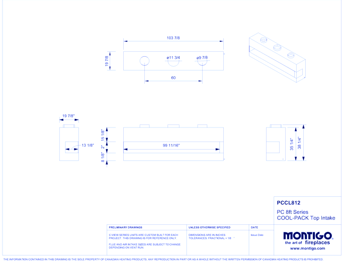 Custom 8' Corner L/R - PRODIGY Series (PCCL/R8) Light Commercial Gas Fireplace