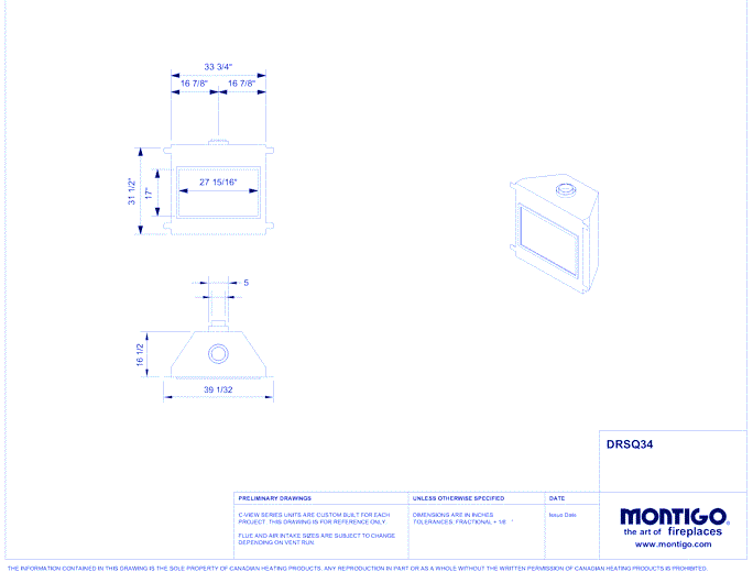 34" Single Sided - DELRAY Square Series (DRSQ34-2) Residential Gas Fireplace