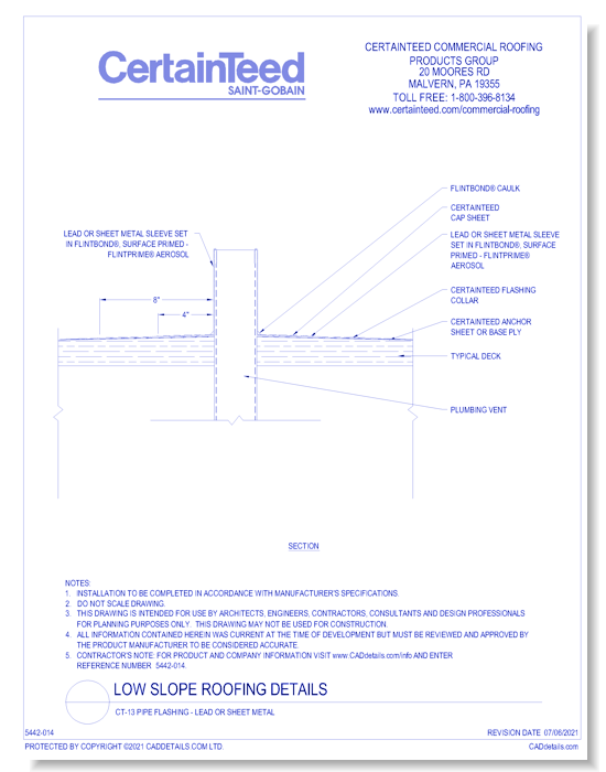 CT-13 Pipe Flashing - Lead or Sheet Metal