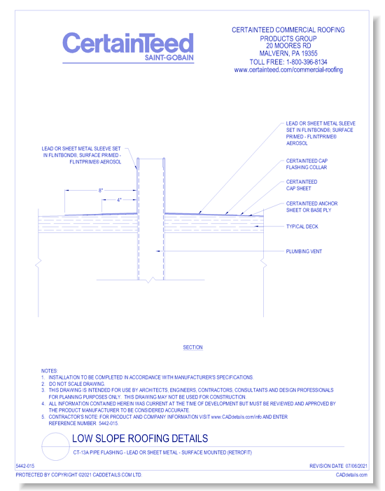 CT-13A Pipe Flashing - Lead or Sheet Metal - Surface Mounted (Retrofit)