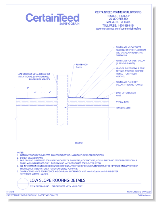 CT-14 Pipe Flashing - Lead or Sheet Metal - BUR Only