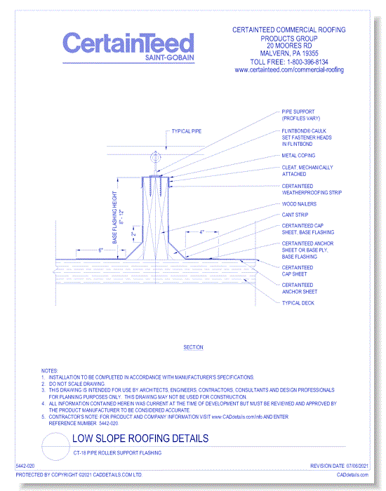 CT-18 Pipe Roller Support Flashing