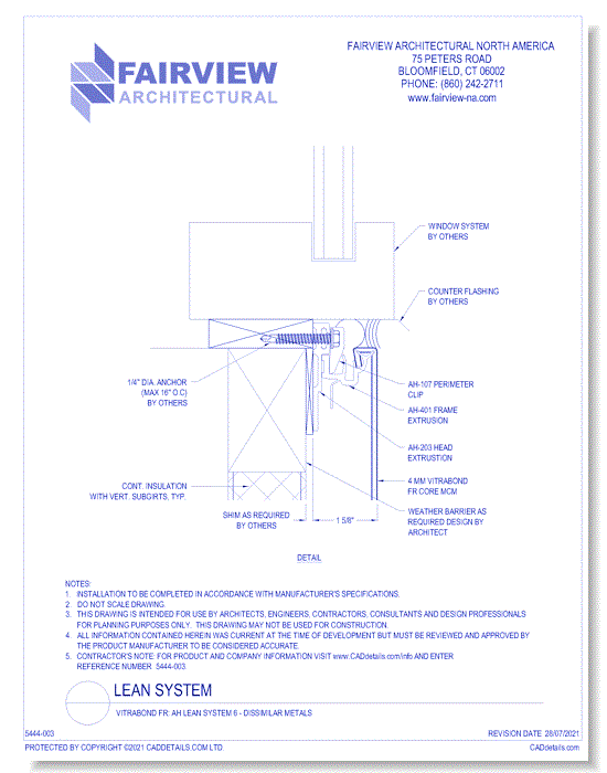  Vitrabond FR (MCM / Aluminum Cladding Material): AH Lean System 6 - Dissimilar Metals