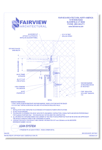  Vitrabond FR (MCM / Aluminum Cladding Material): AH Lean System 8 - Inside Corner Detail
