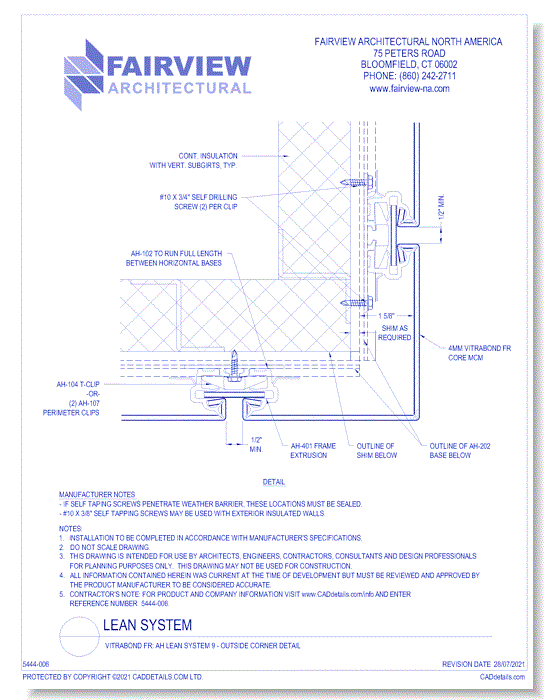 Vitrabond FR: AH Lean System 9 - Outside Corner Detail