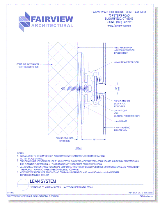 Vitrabond FR: AH Lean System 11A - Typical Horizontal Detail