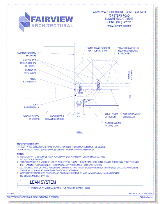 Vitrabond FR: AH Lean System 12 - Dissimilar Metals - Jamb