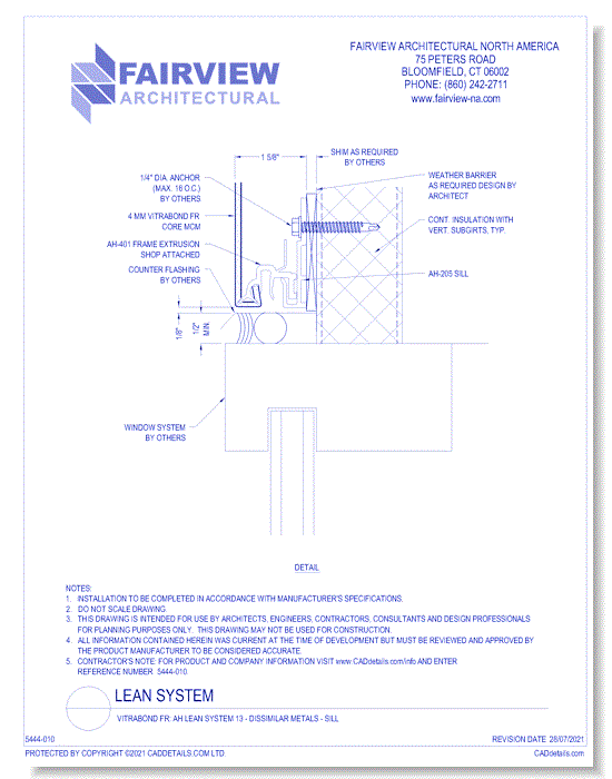 Vitrabond FR: AH Lean System 13 - Dissimilar Metals - Sill