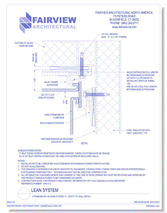 Vitrabond FR: AH Lean System 15 - Soffit to Wall Detail