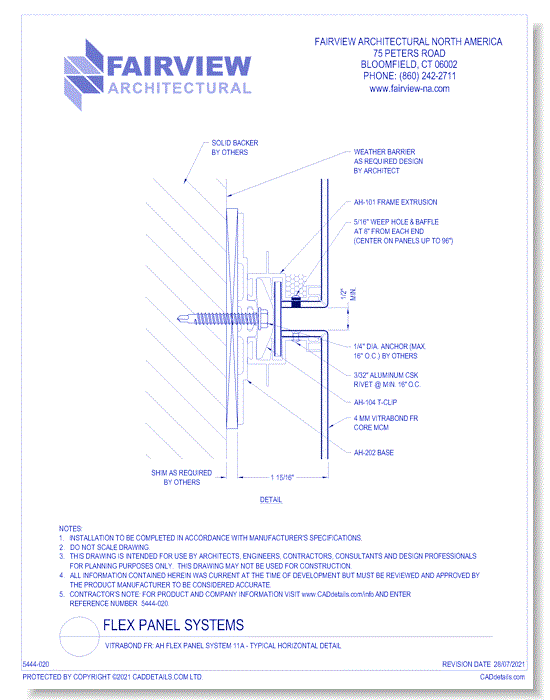  Vitrabond FR (MCM / Aluminum Cladding Material): AH Flex Panel System 11A - Typical Horizontal Detail