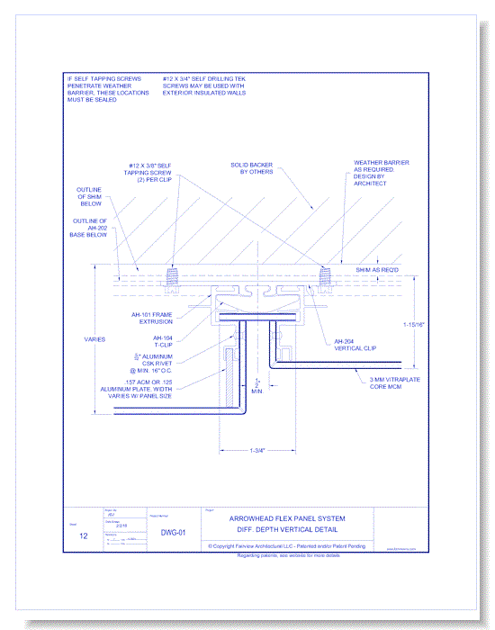 Vitraplate Solid Aluminum Panel: AH Flex Panel System 12 - Different Depth Vertical Detail