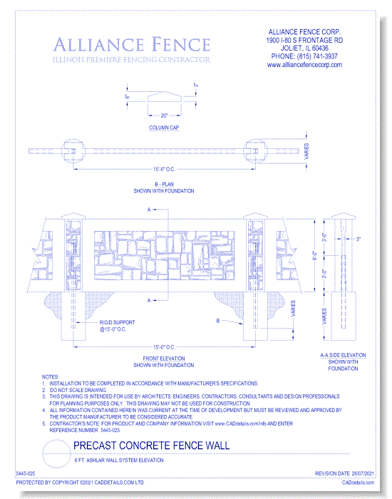 6 Ft. Ashlar Wall System Elevation