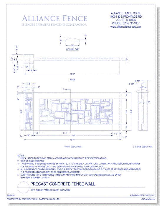6 Ft. Ashlar Panel / Column Elevation