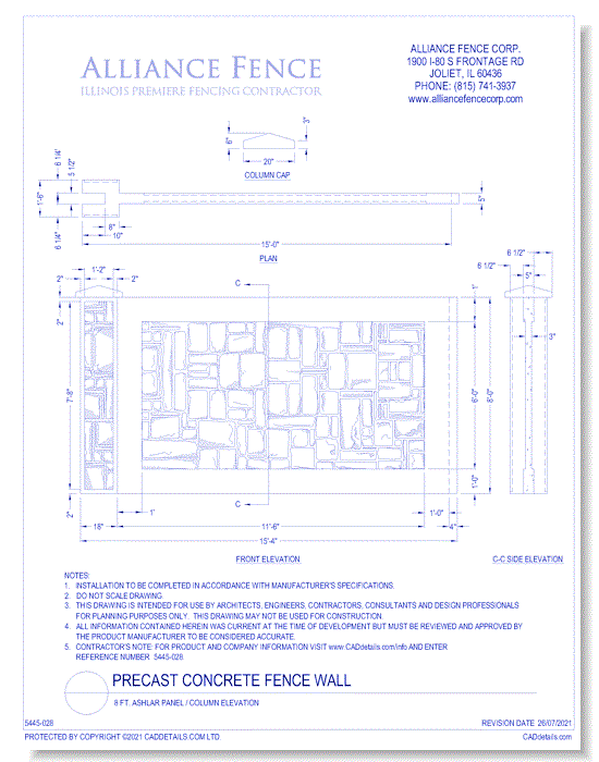 8 Ft. Ashlar Panel / Column Elevation