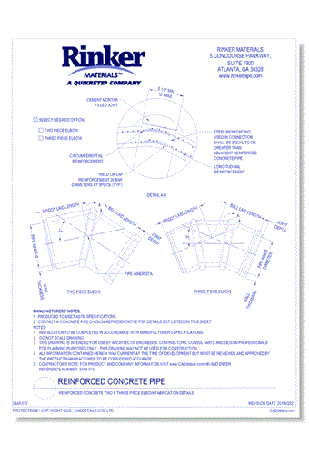 Reinforced Concrete Two & Three Piece Elbow Fabrication Details