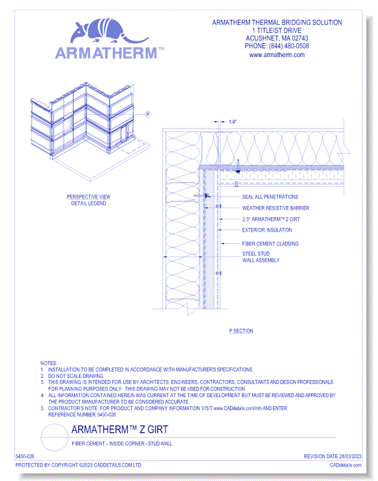 Armatherm™ Z Girt: Fiber Cement - Inside Corner - Stud Wall