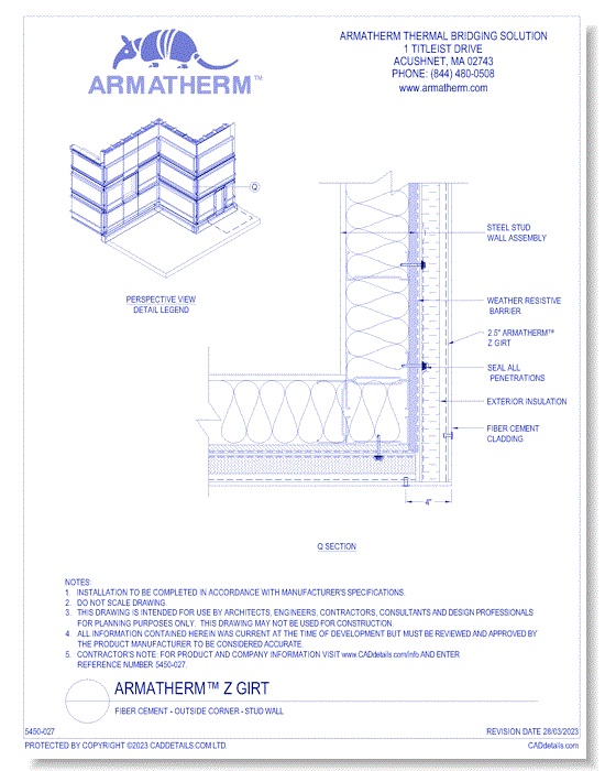 Armatherm™ Z Girt: Fiber Cement - Outside Corner - Stud Wall