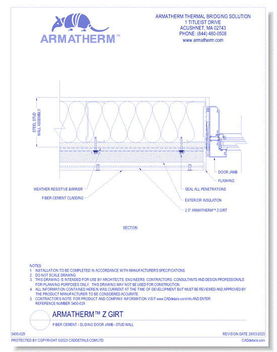 Armatherm™ Z Girt: Fiber Cement - Sliding Door Jamb - Stud Wall