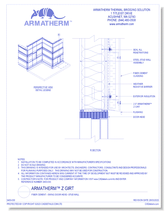 Armatherm™ Z Girt: Fiber Cement - Swing Door Head - Stud Wall