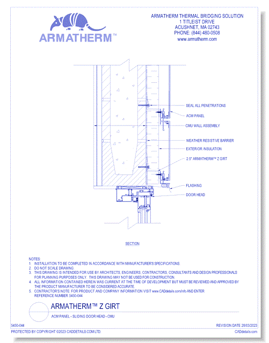 Armatherm™ Z Girt: ACM Panel - Sliding Door Head - CMU