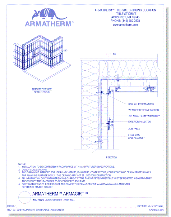 Armatherm™ Z Girt: ACM Panel - Inside Corner - Stud Wall