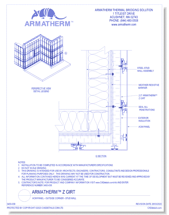 Armatherm™ Z Girt: ACM Panel - Outside Corner - Stud Wall