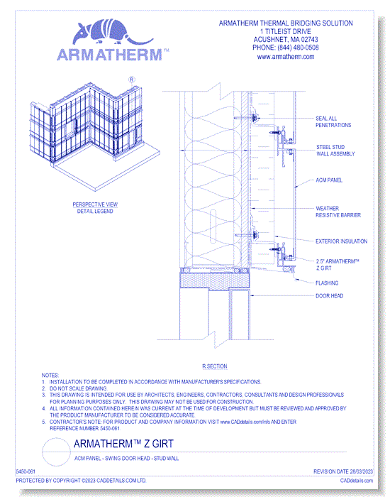 Armatherm™ Z Girt: ACM Panel - Swing Door Head - Stud Wall