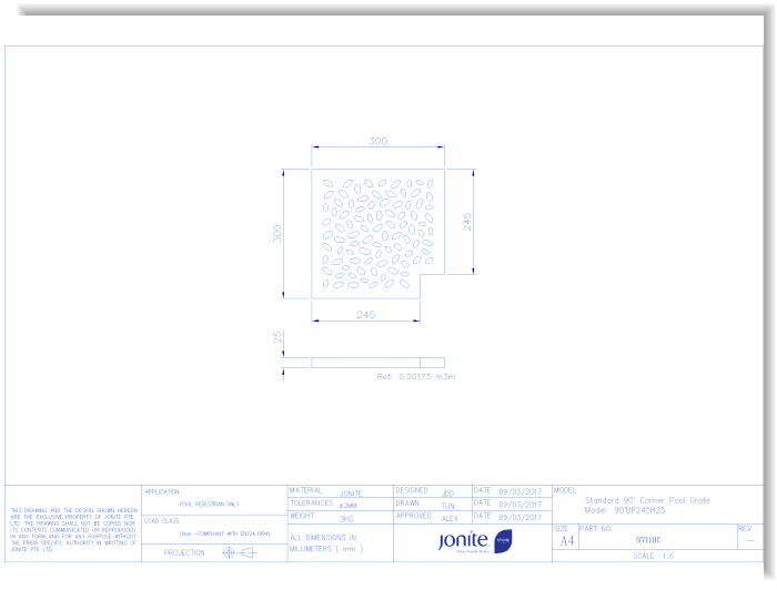 Trench/Pool Grates: Baby Pebbles (67110C_90°BP245H25)