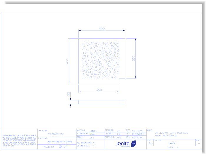 Trench/Pool Grates: Baby Pebbles (67112C 90° BP350H30)