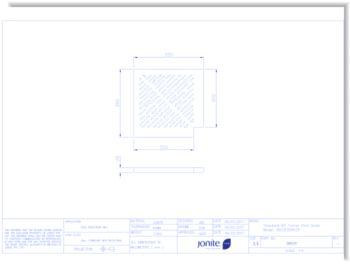 Trench/Pool Grates: Chiseled Rain (68111C_90°CR300H25)