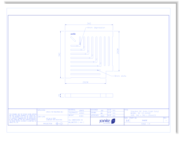 Trench/Pool Grates: Slotted (34113C_90°C2-H25LD)