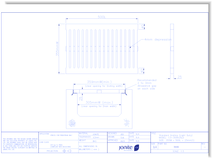 Trench/Pool Grates: Slotted (31116_C3-355H25LD)