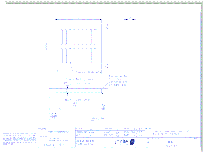 Sump Covers/Basin Grates: Slotted (51120_SC400-400H35LD)
