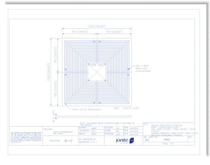 Tree Grates: ADA Square Slots (U46111_SQUARE-SLOTS S1500)