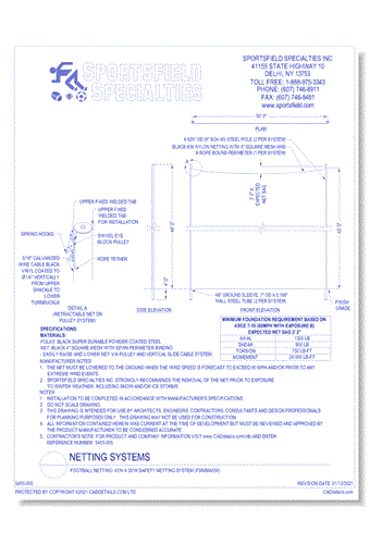 Football Netting: 45'H x 50'W Safety Netting System (FSNS64550)