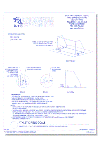 Square Post: 6' 6'' x 12' Youth Size Soccer Goal External Wheel Kit (SG612WK)