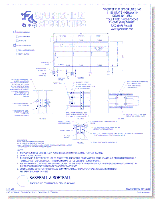 Plate Mount: Construction Details (BE3060PL)