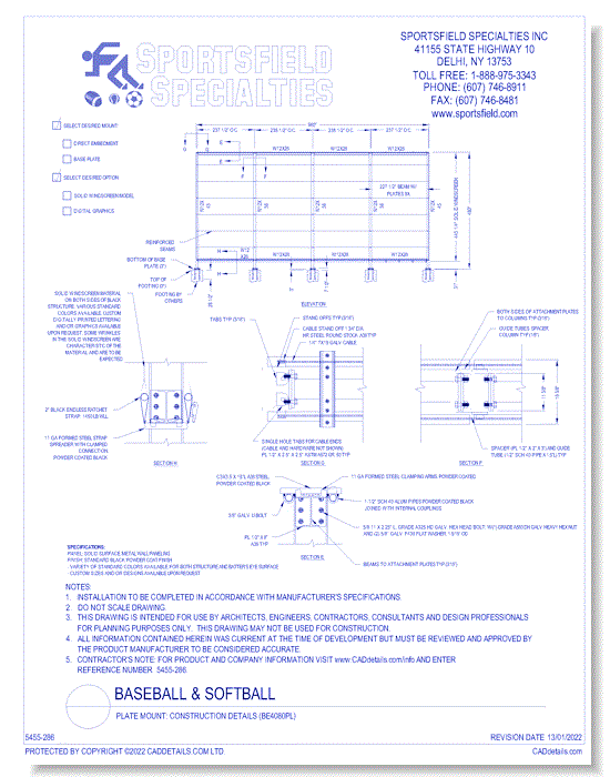 Plate Mount: Construction Details (BE4080PL)