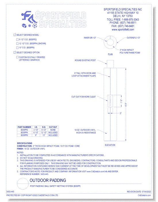 Post Padding: Ball Safety Netting System (BSSPP)