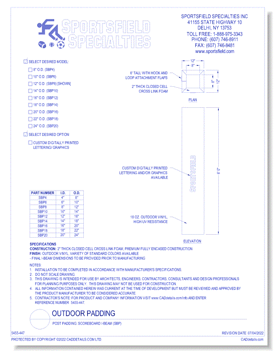 Post Padding: Scoreboard I-Beam (SBP)