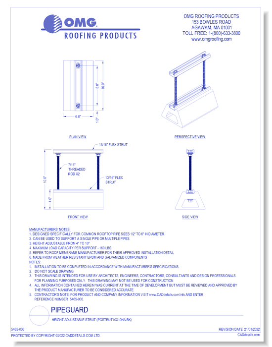 Pipeguard: Height Adjustable Strut (PGSTRUT10X10HA-BK)
