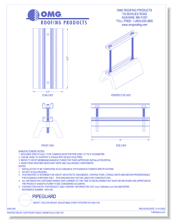 Pipeguard: Safety Yellow Height Adjustable Strut (PGSTPE10X10HA-YW)
