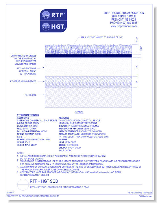 RTF® + HGT Sod - Sports / Golf Sand Based Without Drain