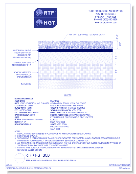 RTF® + HGT Sod - Sports / Golf Soil Based Without Drain