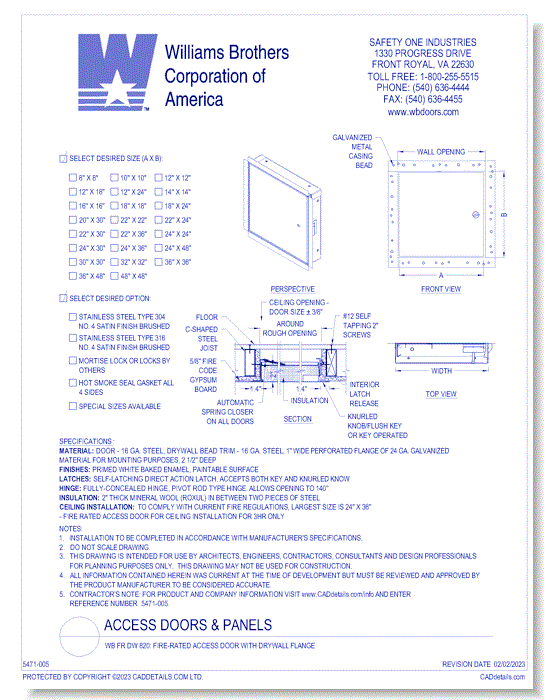 WB FR DW 820: Fire-Rated Access Door with Drywall Flange